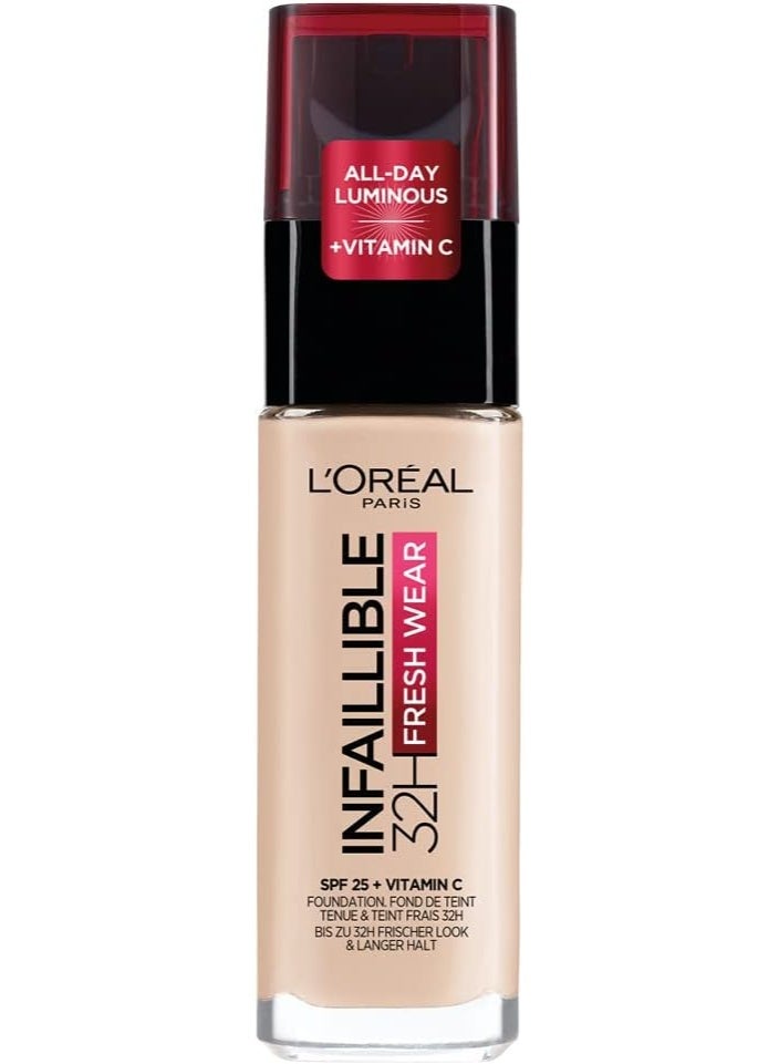 لوريال باريس كريم أساس إنفيليبل يدوم 32 ساعة، لون عاجي 20 - عامل حماية من الشمس 25 + فيتامين سي - Image 1